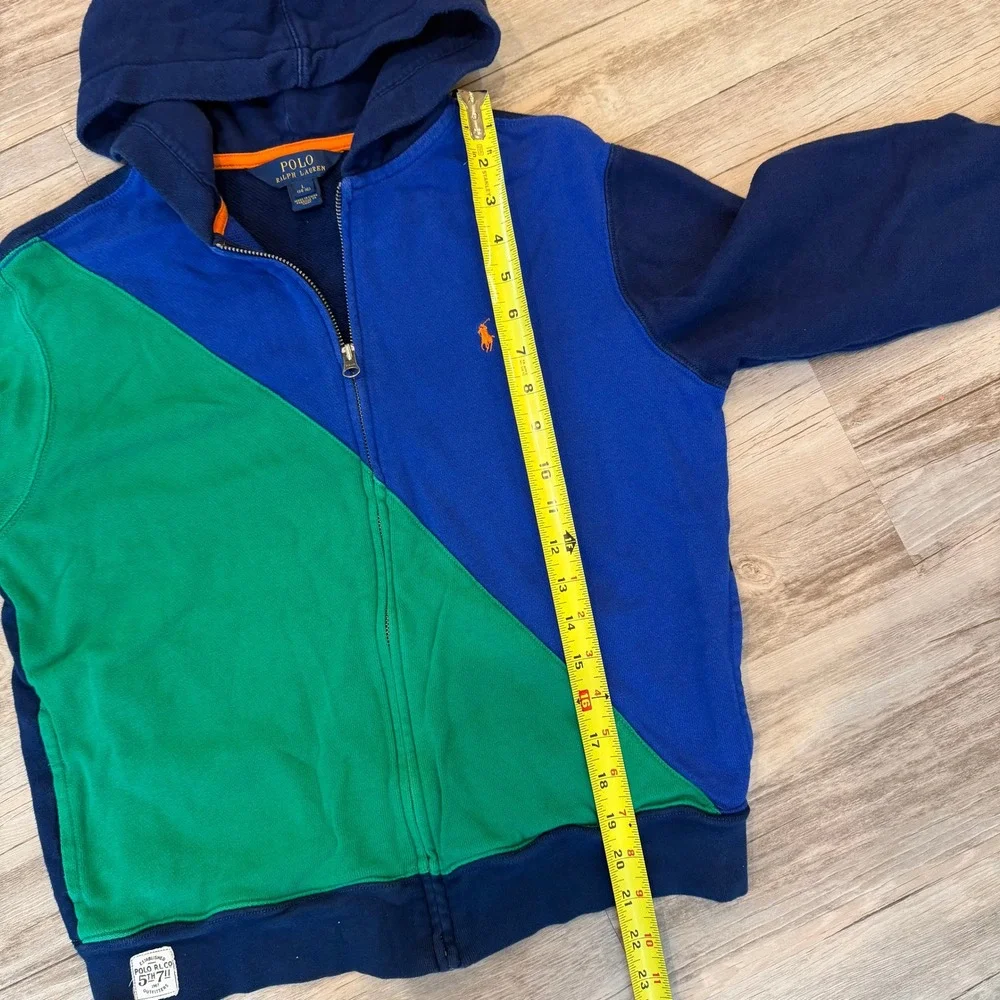 Polo Ralph Lauren Kids Large 14-16 Blue Green Colorblock Full Zip‎ Hoodie Pony